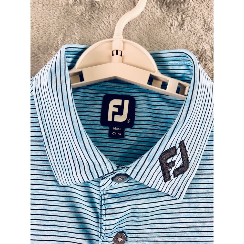 FootJoy ProDry Mens Polo Shirt Light Blue White Micro Stripe Golf Top FJ Logo - Picture 3 of 8